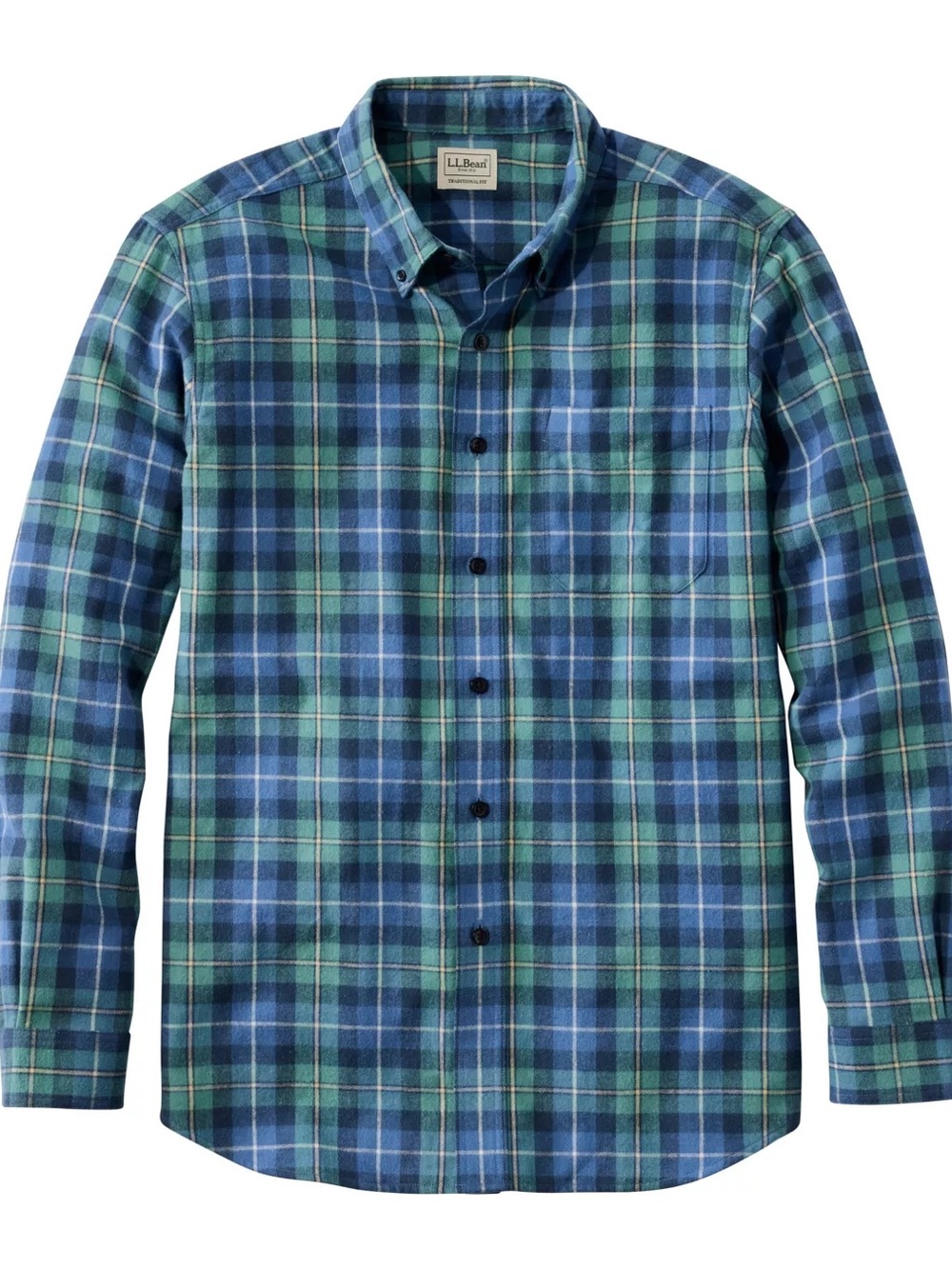 L.L. Bean Flannel Button-Down Shirt, Black Watch, size Medium Tall